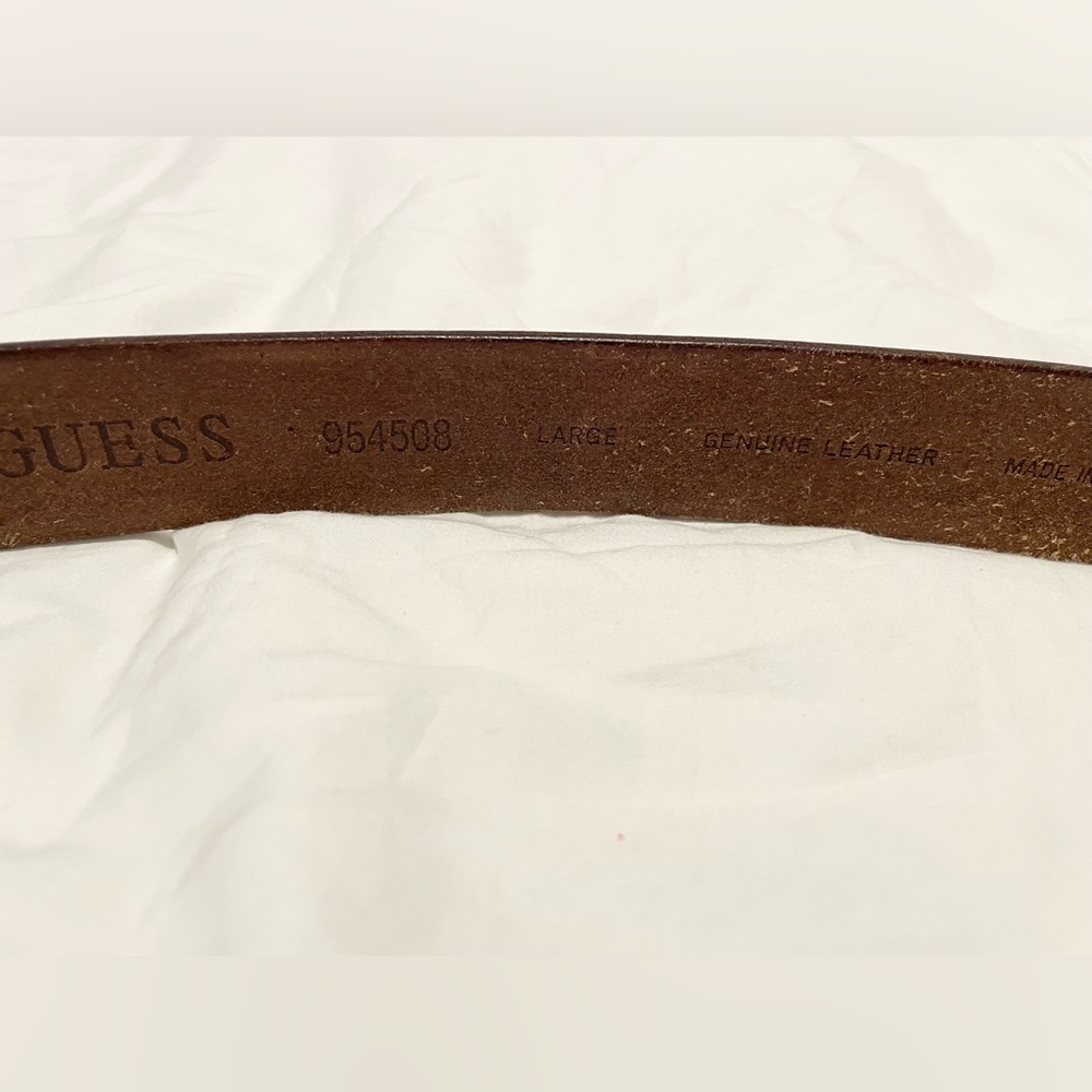 NWOT Guess genuine leather floral western buckle belt, tan, 37”x 1.5” orig $89+ - Picture 3 of 15